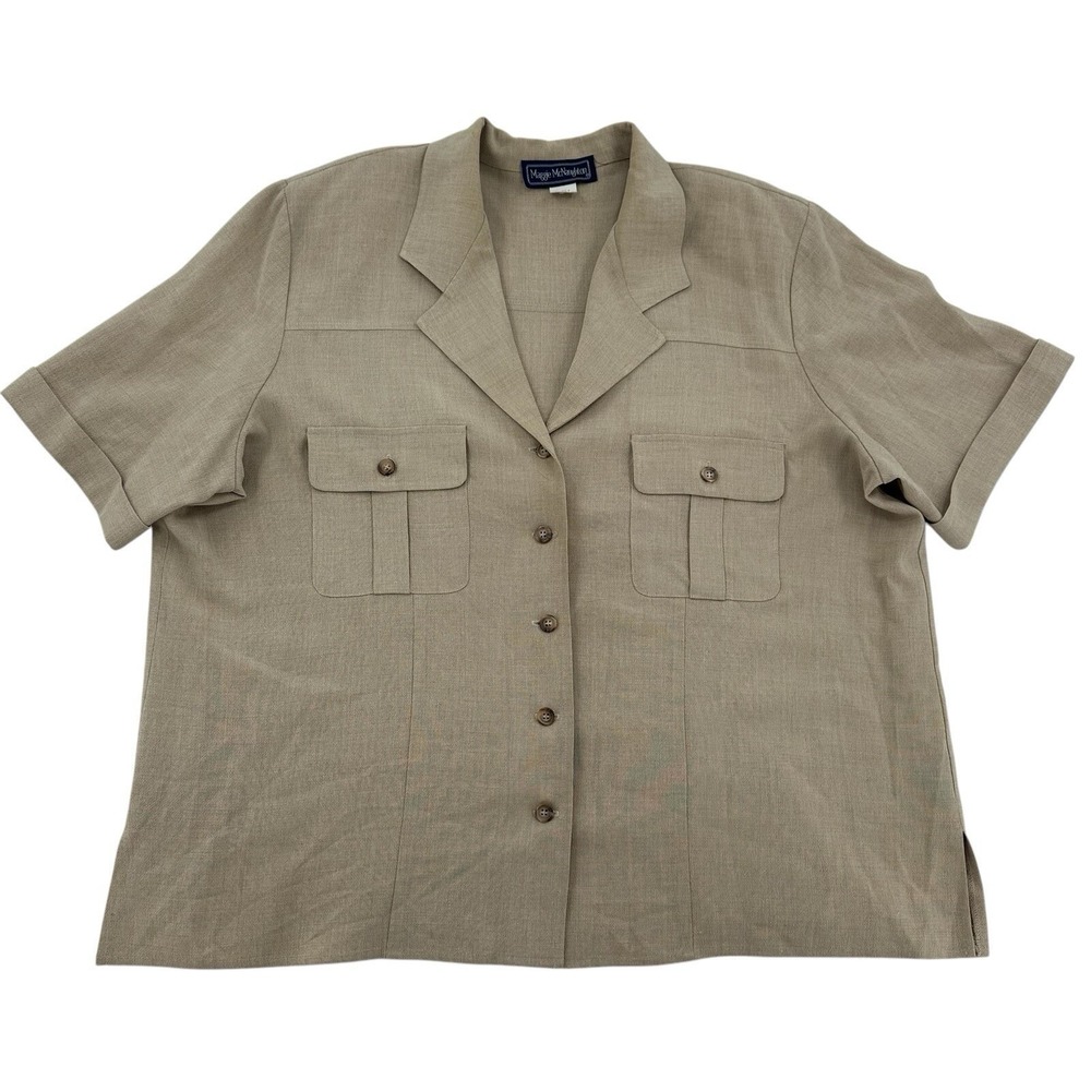 Maggie McNaughton 20W Vintage Tan Button Up Short Sleeve Safari Top Career Fall